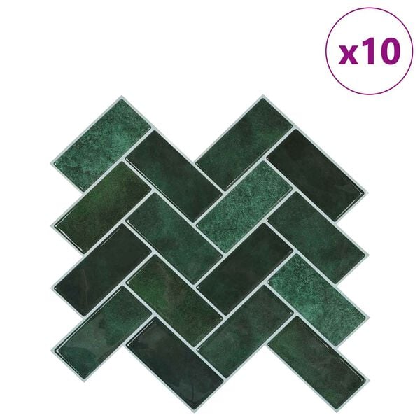 vidaXL Dlaždice vzoru ryb&iacute; kosti 10 pcs Tmavě zelen&aacute; 30 x 30 cm