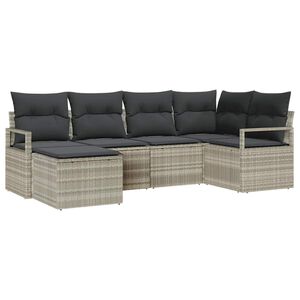 vidaXL Set pohovek s pol&scaron;t&aacute;řem s &uacute;loži&scaron;těm 6 pcs Světle &scaron;ed&aacute; polyratan