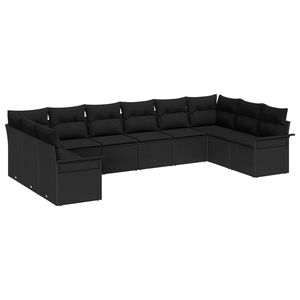 vidaXL Sada zahradn&iacute;ch pohovek s &uacute;loži&scaron;těm 10 pcs Čern&aacute; polyratan