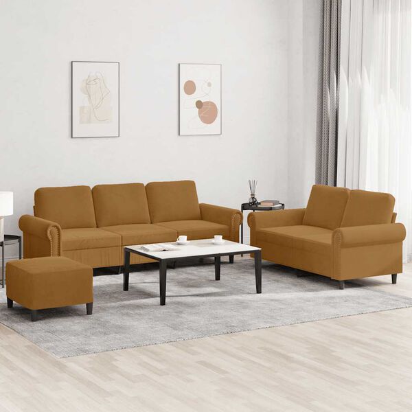 vidaXL 3d&iacute;ln&aacute; sedac&iacute; souprava s podu&scaron;kami hněd&aacute; samet