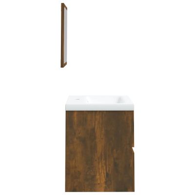 vidaXL Koupelnová skříňka s umyvadlem a zrcadlem kouřový dub