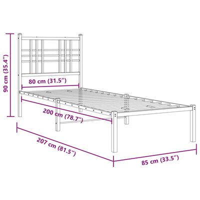 vidaXL Kovový rám postele s čelem bílý 80 x 200 cm
