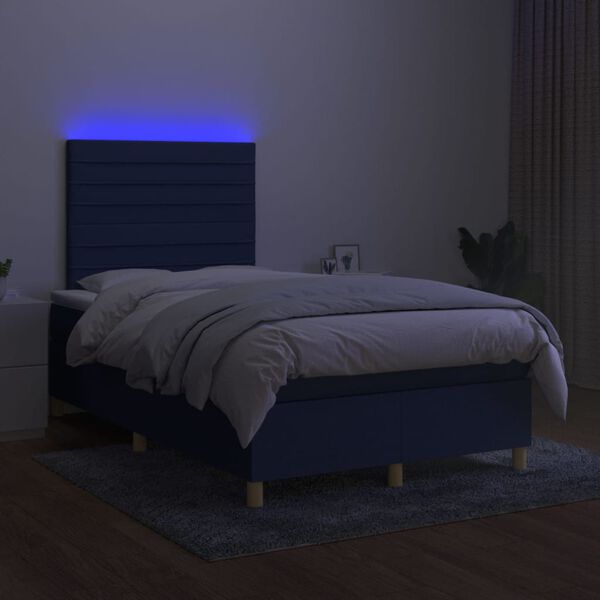 vidaXL Box spring postel s matrac&iacute; a LED modr&aacute; 120 x 200 cm textil