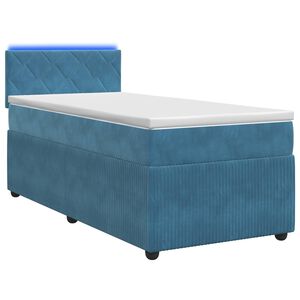 vidaXL Postel boxspring s matrac&iacute; s LED p&aacute;sky Modr&aacute; 90 x 190 cm Samet