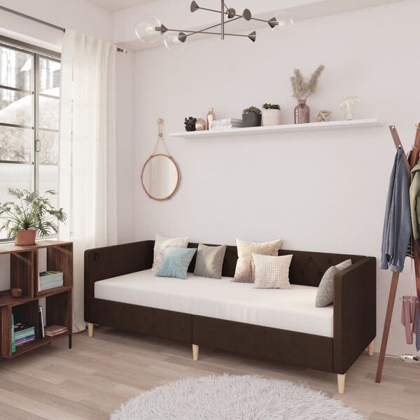 vidaXL V&aacute;lenda s matrac&iacute; a USB tmavě hněd&aacute; textil 90 x 200 cm