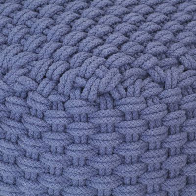 vidaXL Ručně pletený sedací puf modrý 50 x 50 x 30 cm bavlna