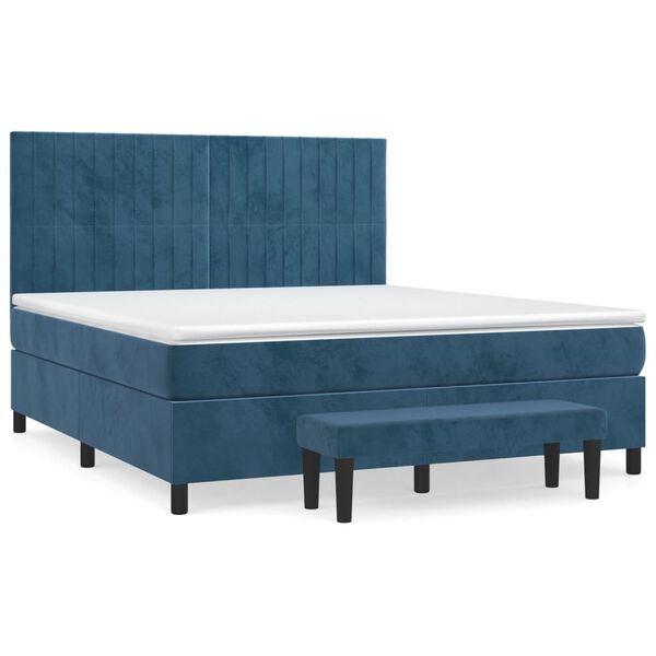 vidaXL Box spring postel s matrac&iacute; tmavě modr&aacute; 160x200 cm samet