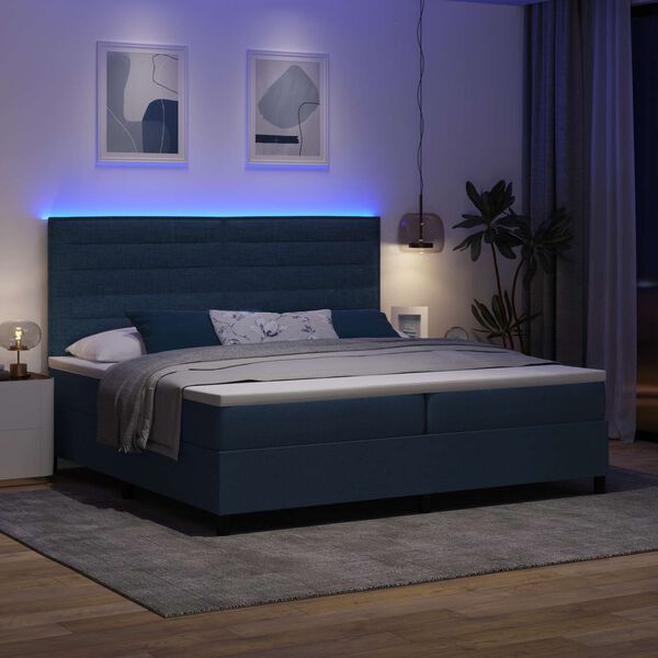vidaXL Postel s boxspringem s matrac&iacute; s LED Modr&aacute; 200 x 200 cm textil