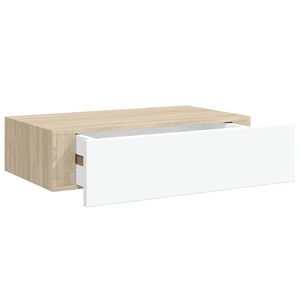 vidaXL N&aacute;stěnn&aacute; z&aacute;suvkov&aacute; police dubov&aacute; a b&iacute;l&aacute; 40x23,5x10 cm MDF