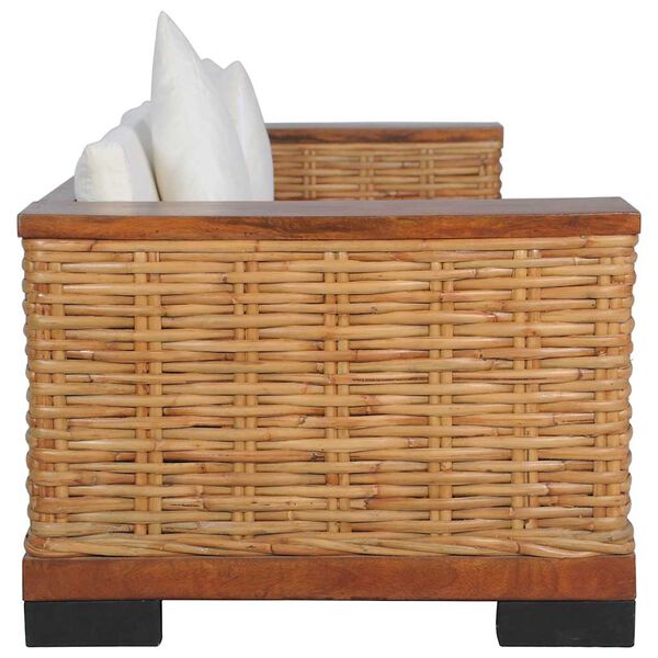 vidaXL 3místná pohovka s poduškami hnědá přírodní ratan