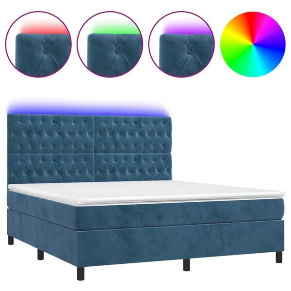 vidaXL Box spring postel s matrac&iacute; a LED tmavě modr&aacute; 180x200 cm samet
