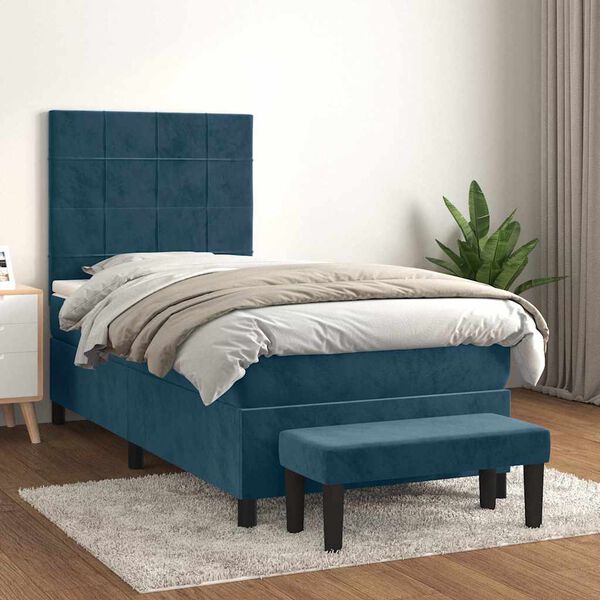 vidaXL Box spring postel s matrac&iacute; tmavě modr&aacute; 80 x 200 cm samet