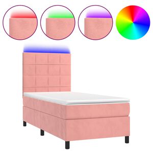vidaXL Box spring postel s matrac&iacute; a LED růžov&aacute; 100x200 cm samet