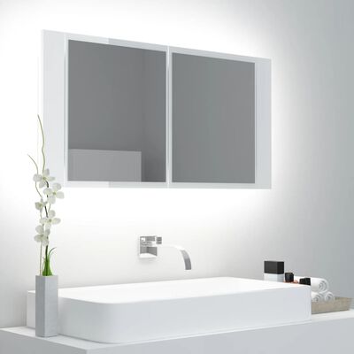 vidaXL LED koupelnová skříňka se zrcadlem lesklá bílá 90x12x45cm akryl