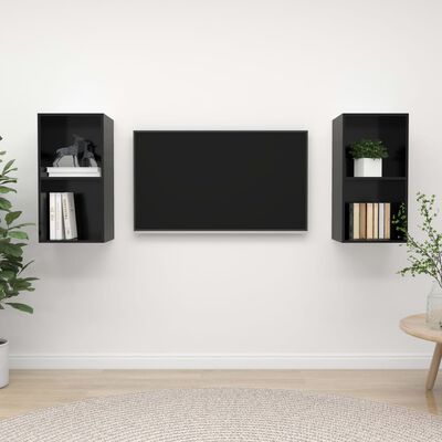 vidaXL Nástěnné TV skříňky 2 ks černé s vysokým leskem dřevotříska