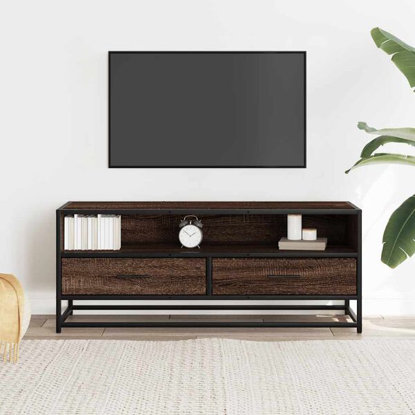 vidaXL TV skř&iacute;ňka hněd&yacute; dub 100 x 34,5 x 40 cm kompozitn&iacute; dřevo a kov