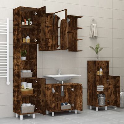 vidaXL 4dílný set koupelnových skříněk kouřový dub kompozitní dřevo