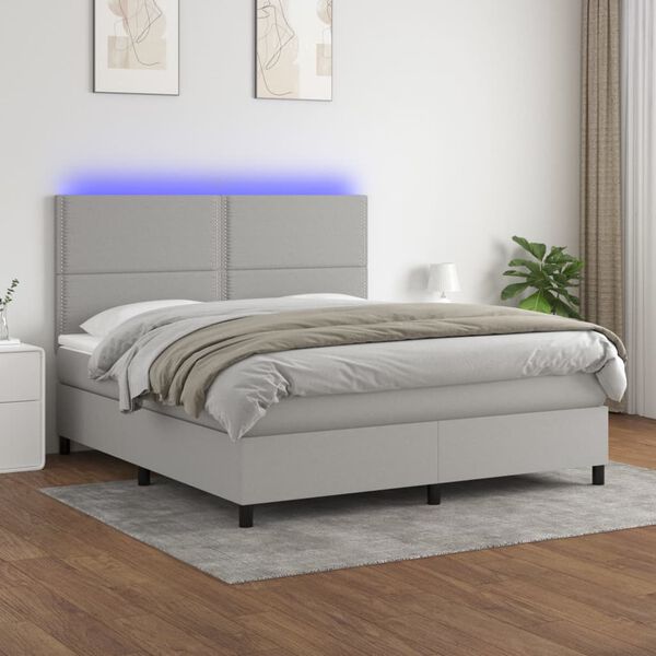 vidaXL Box spring postel s matrac&iacute; a LED světle &scaron;ed&aacute; 160x200 cm textil