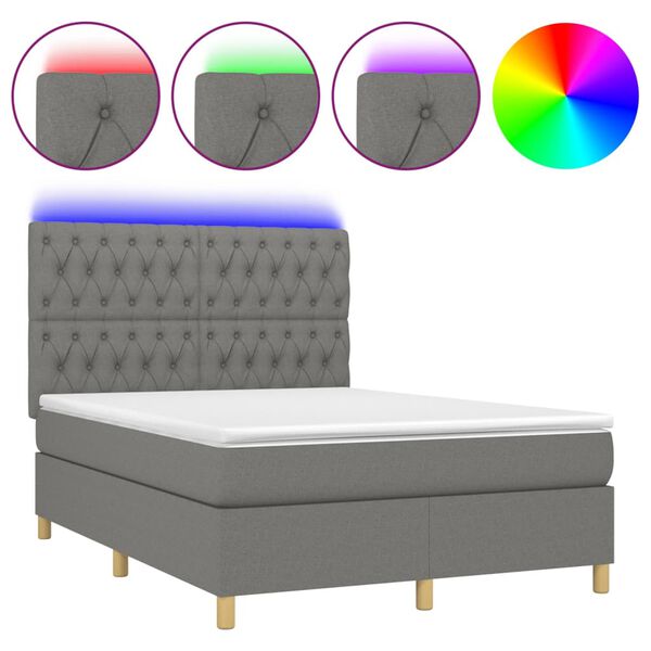 vidaXL Box spring postel s matrac&iacute; a LED tmavě &scaron;ed&aacute; 140x200 cm textil