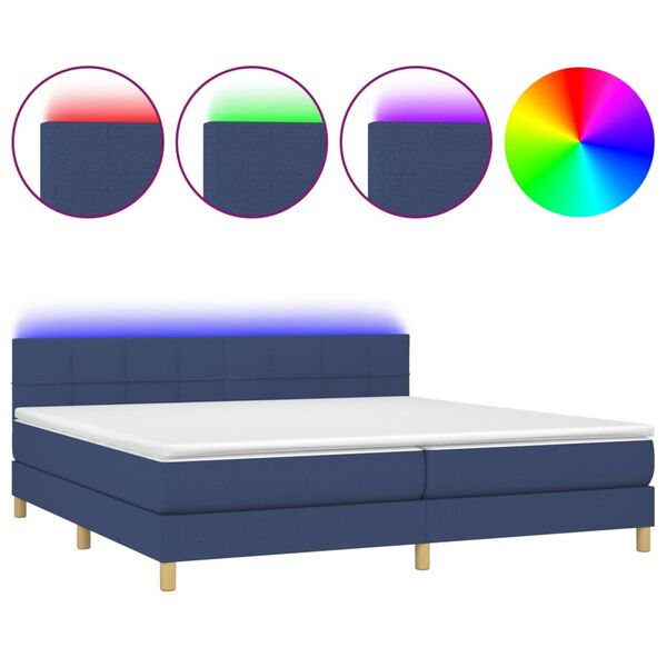 vidaXL Box spring postel s matrac&iacute; a LED modr&aacute; 200x200 cm textil