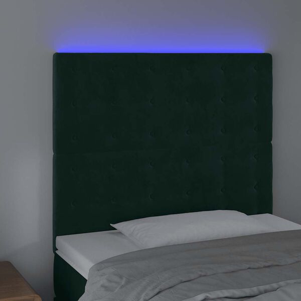 vidaXL Čelo postele s LED tmavě zelen&aacute; 100x5x118/128 cm samet