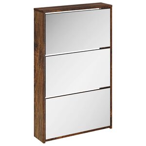 vidaXL Botn&iacute;k se zrcadlem 3patrov&yacute; kouřov&yacute; dub 63x17x102,5 cm