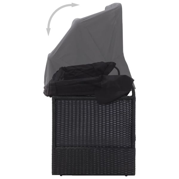 vidaXL Zahradn&iacute; rozkl&aacute;dac&iacute; pohovka s baldach&yacute;nem polyratan čern&aacute;