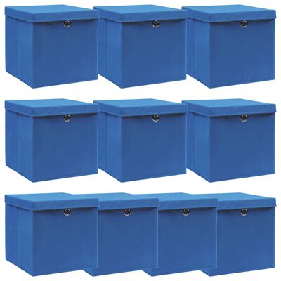vidaXL Úložné boxy s víky 10 ks modré 32 x 32 x 32 cm textil
