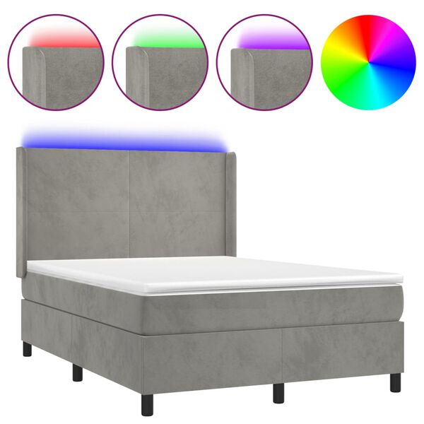 vidaXL Box spring postel s matrac&iacute; a LED světle &scaron;ed&aacute; 140x190 cm samet