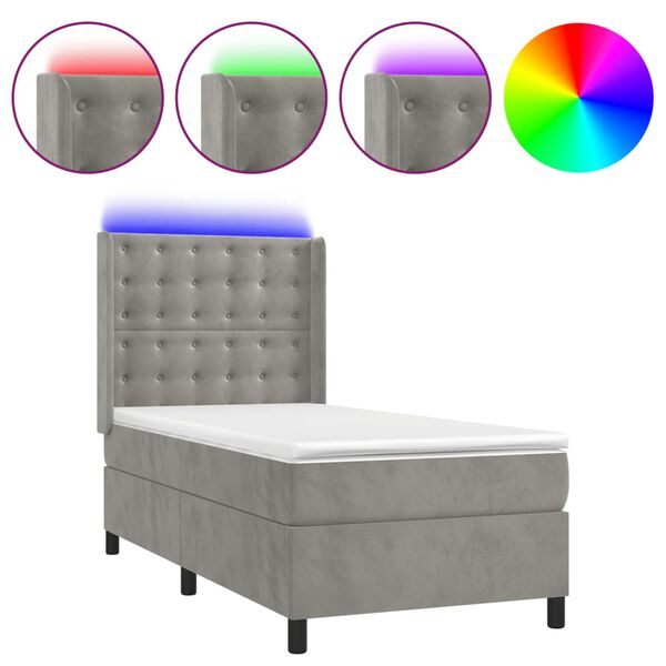 vidaXL Box spring postel s matrac&iacute; a LED světle &scaron;ed&aacute; 90x190 cm samet