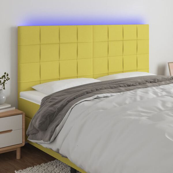 vidaXL Čelo postele s LED zelen&eacute; 160x5x118/128 cm textil