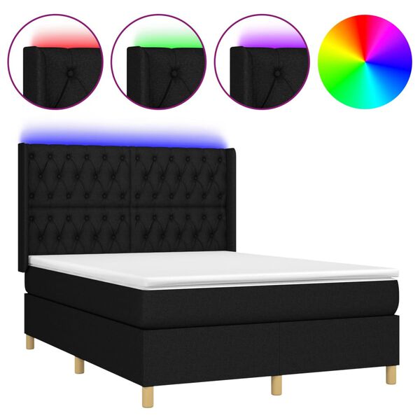 vidaXL Box spring postel s matrac&iacute; a LED čern&aacute; 140x200 cm textil