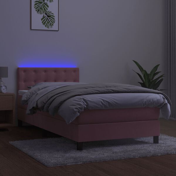vidaXL Box spring postel s matrac&iacute; a LED růžov&aacute; 100x200 cm samet