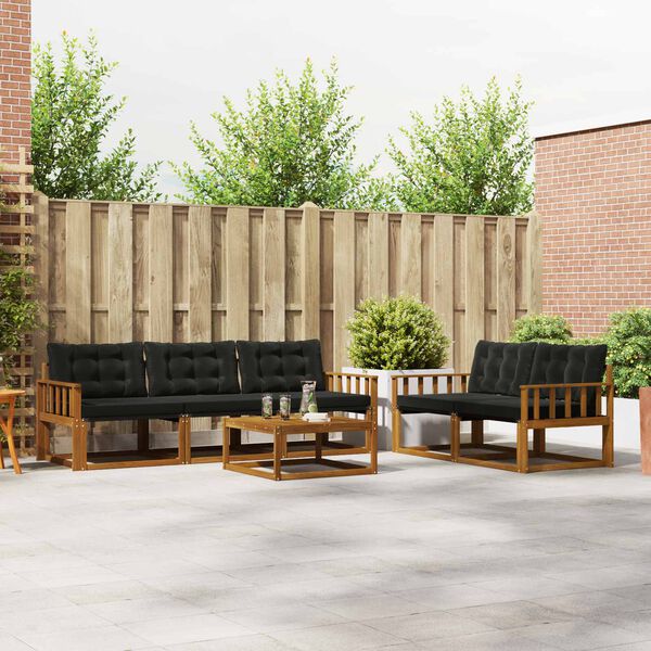 vidaXL Venkovn&iacute; pohovkov&aacute; souprava s pol&scaron;t&aacute;řem 6 pcs Přirozen&aacute; a čern&aacute;