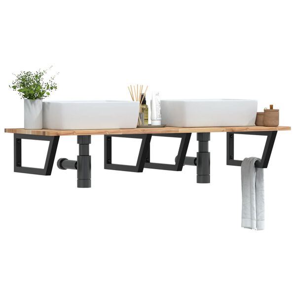 vidaXL Deska pod umyvadlo n&aacute;stěnn&aacute; ocel a masivn&iacute; ak&aacute;ciov&eacute; dřevo