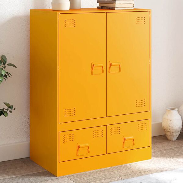 vidaXL Highboard hořčicově žlut&yacute; 67 x 39 x 95 cm ocel