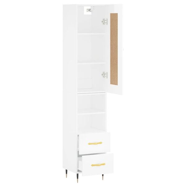 vidaXL Skř&iacute;ň highboard b&iacute;l&aacute; s vysok&yacute;m leskem 34,5x34x180 cm kompozit