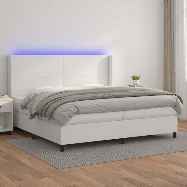 vidaXL Box spring postel s matrací a LED bílá 200x200 cm umělá kůže