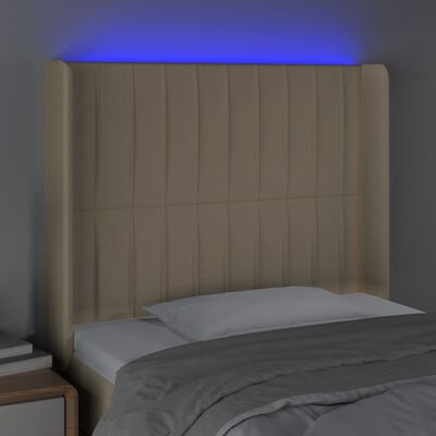 vidaXL Čelo postele s LED krémové 103 x 16 x 118/128 cm textil