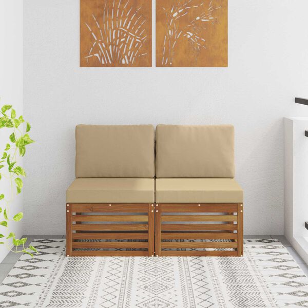 vidaXL 2 Kus Venkovn&iacute; středn&iacute; pohovka Masivn&iacute; ak&aacute;tov&eacute; dřevo Př&iacute;rodn&iacute;