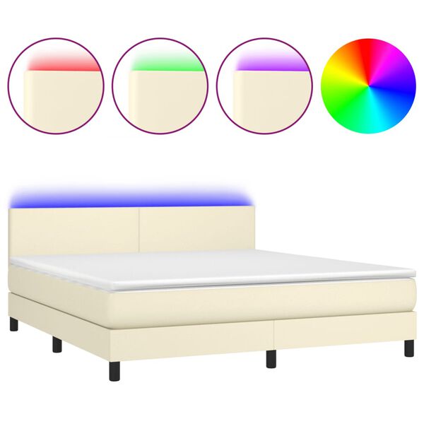 vidaXL Box spring postel s matrac&iacute; a LED kr&eacute;mov&aacute; 160x200 cm uměl&aacute; kůže