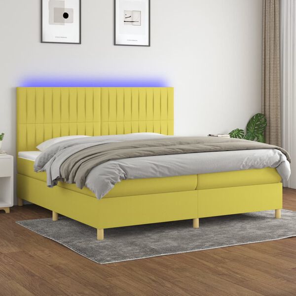 vidaXL Box spring postel s matrac&iacute; a LED zelen&aacute; 200x200 cm textil