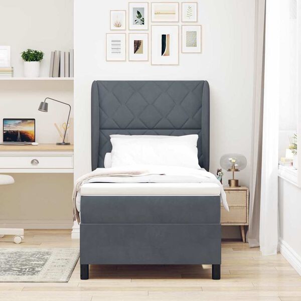 vidaXL Postel s boxspringem s matrac&iacute; Tmavě &scaron;ed&aacute; 190 x 90 cm Polyester