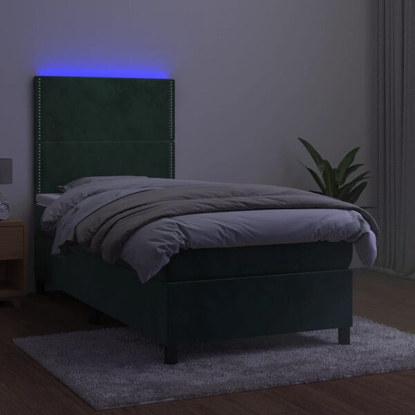 vidaXL Box spring postel s matrac&iacute; a LED tmavě zelen&aacute; 80x200 cm samet