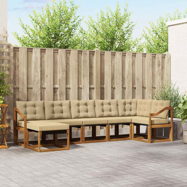 vidaXL Venkovn&iacute; pohovkov&aacute; souprava 7 pcs Přirozen&aacute; a B&eacute;žov&aacute;