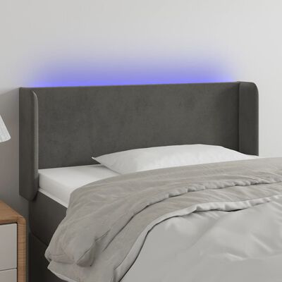 vidaXL Čelo postele s LED tmavě šedé 93 x 16 x 78/88 cm samet