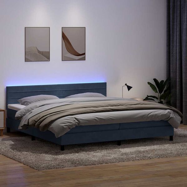 vidaXL Box spring postel s matrac&iacute; a LED tmavě &scaron;ed&aacute; 200x210 cm samet