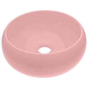 vidaXL Luxusn&iacute; umyvadlo kulat&eacute; matn&eacute; růžov&eacute; 40 x 15 cm keramick&eacute;