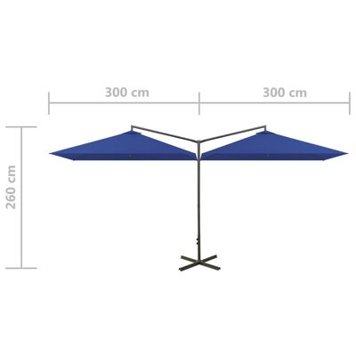 vidaXL Dvojitý slunečník s ocelovou tyčí azurově modrý 600 x 300 cm