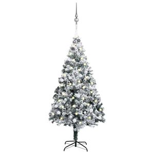 vidaXL Uměl&yacute; v&aacute;nočn&iacute; stromek s LED a sadou koul&iacute; zelen&yacute; 210 cm PVC